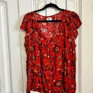 Old Navy Red Floral Tassel Top – XL